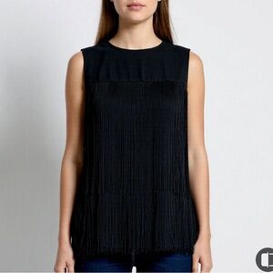 Paris France Fringe Top Black Size M Sleeveless Le Signe de Paris Made in France